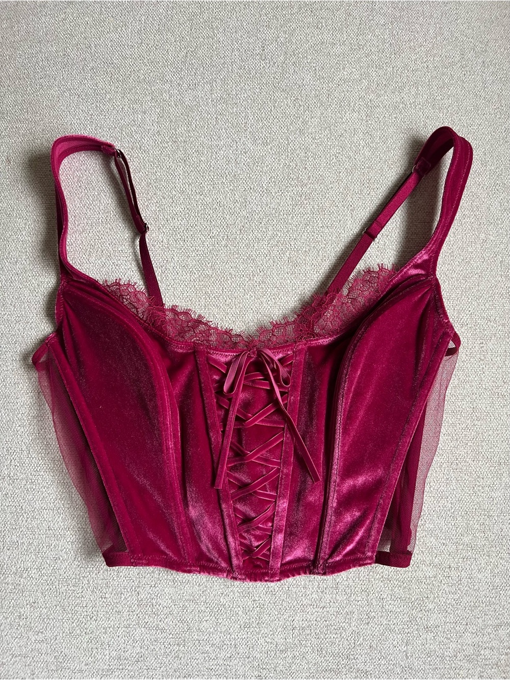 Victoria's Secret Velvet Lace-Up Bustier in Magenta